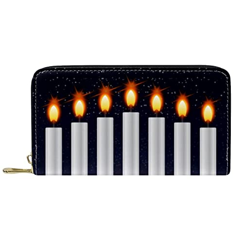Leder-Geldbörse mit Reißverschluss, Happy Kwanzaa-Kerze, dunkle Farbe, personalisierbar, Mehrfarbig, 20.5x2.5x11.5cm/8.07x1x4.53 in, Classic von Generic