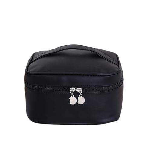 Leder Große Kapazität Frauen Kosmetik Tasche Reise Make-Up Organizer Tasche Tolietry Zipper Lagerung(Black) von Generic