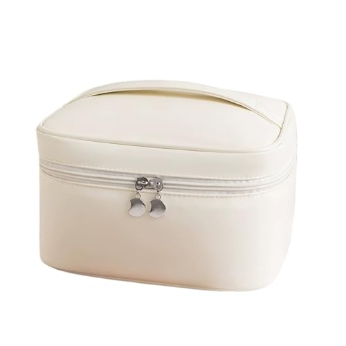 Leder Große Kapazität Frauen Kosmetik Tasche Reise Make-Up Organizer Tasche Tolietry Zipper Lagerung(White) von Generic