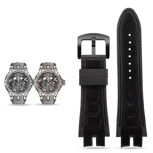 Leder-Gummi-Armband für Roger Dubuis EXCALIBUR Serie Uhrenzubehör(Black-black) von Generic