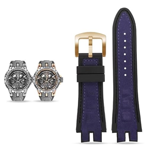 Leder-Gummi-Armband für Roger Dubuis EXCALIBUR Serie Uhrenzubehör(Blue-gold) von Generic