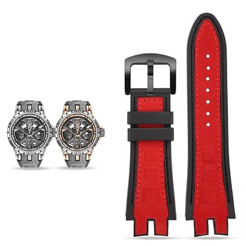 Leder-Gummi-Armband für Roger Dubuis EXCALIBUR Serie Uhrenzubehör(Red-black) von Generic