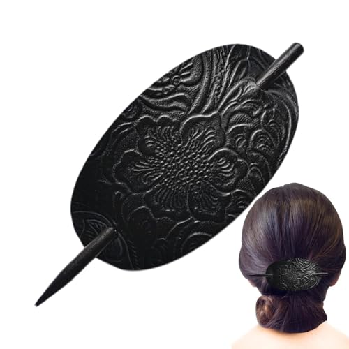 Leder Haar Barrette - Kunstleder Oval Hair Clip | Stick Haarclip für Frauen, Pferdeschwanzhalter, elegante Haarnadel für dickes und langes Haar, handgefertigte französische Haarzubehör zum Styling, si von Generic
