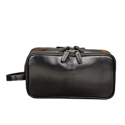 Leder Kosmetiktasche Männer Frauen Make-Up Tragbare Waschen Dusche Fall Kupplung Reise Kulturbeutel(1 Black) von Generic