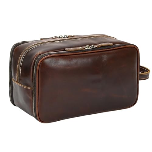 Leder Kosmetiktasche Männer Frauen Make-Up Tragbare Waschen Dusche Fall Kupplung Reise Kulturbeutel(1 Dark Brown) von Generic