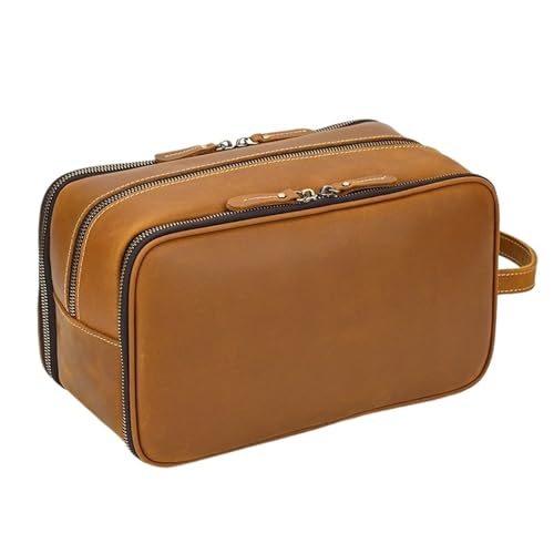Leder Kosmetiktasche Männer Frauen Make-Up Tragbare Waschen Dusche Fall Kupplung Reise Kulturbeutel(1 Light Brown) von Generic