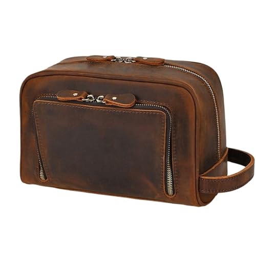Leder Kosmetiktasche Männer Frauen Make-Up Tragbare Waschen Dusche Fall Kupplung Reise Kulturbeutel(2 Brown) von Generic