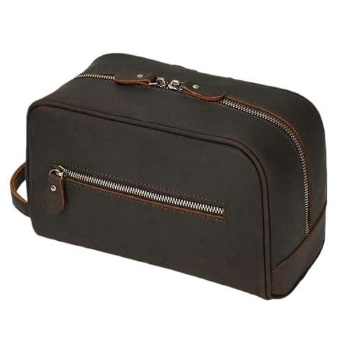 Leder Kosmetiktasche Männer Frauen Make-Up Tragbare Waschen Dusche Fall Kupplung Reise Kulturbeutel(2 Dark Brown) von Generic