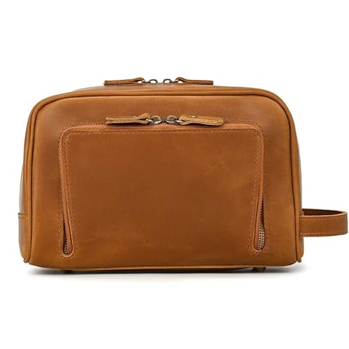 Leder Kosmetiktasche Männer Frauen Make-Up Tragbare Waschen Dusche Fall Kupplung Reise Kulturbeutel(2 Light Brown) von Generic