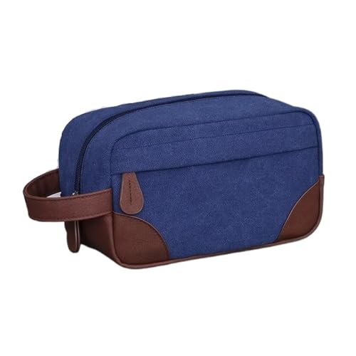 Leder Leinwand Männer Waschen Rasieren Frauen Toilettenartikel Lagerung Make-Up Reise Veranstalter Retro Kosmetik Tasche(Blue) von Generic
