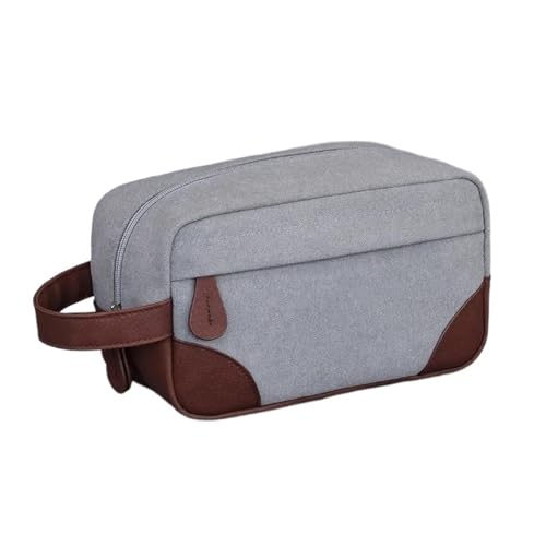 Leder Leinwand Männer Waschen Rasieren Frauen Toilettenartikel Lagerung Make-Up Reise Veranstalter Retro Kosmetik Tasche(Gray) von Generic