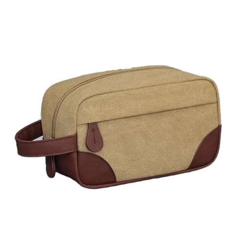 Leder Leinwand Männer Waschen Rasieren Frauen Toilettenartikel Lagerung Make-Up Reise Veranstalter Retro Kosmetik Tasche(Khaki) von Generic