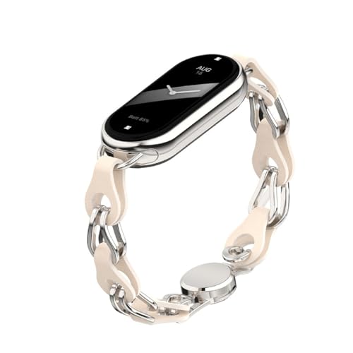 Leder Metallarmband Kompatibel mit Xiaomi Smart Band 9 Smartwatch Kette Armband Bracelet, Wasserdicht Ersatz Uhrenarmbänder Sport Armbänder Damen Uhrenarmband (1A,for Mi 9/9 NFC) von Generic