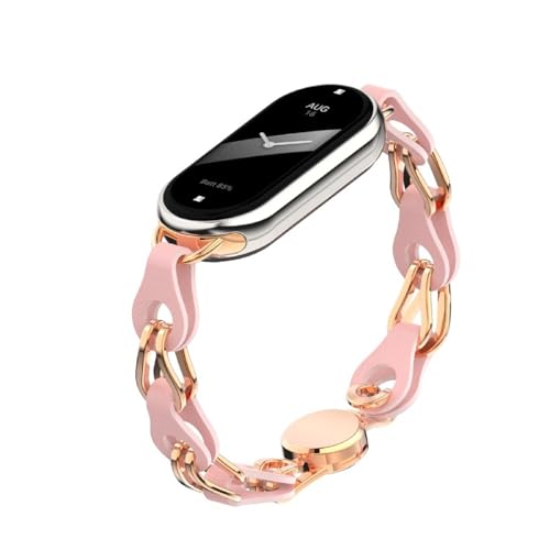 Leder Metallarmband Kompatibel mit Xiaomi Smart Band 9 Smartwatch Kette Armband Bracelet, Wasserdicht Ersatz Uhrenarmbänder Sport Armbänder Damen Uhrenarmband (1D,for Mi 9/9 NFC) von Generic