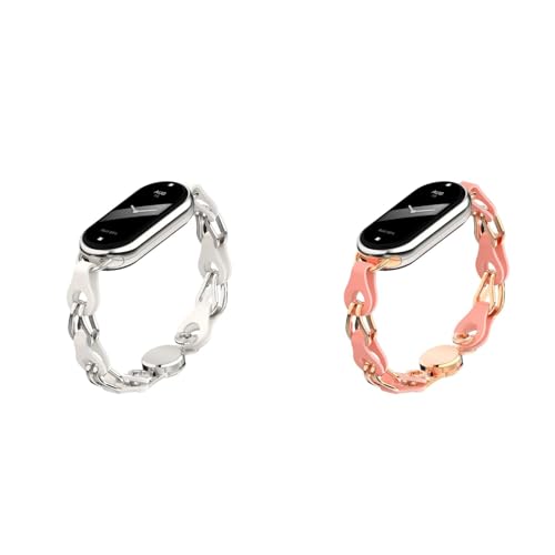 Leder Metallarmband Kompatibel mit Xiaomi Smart Band 9 Smartwatch Kette Armband Bracelet, Wasserdicht Ersatz Uhrenarmbänder Sport Armbänder Damen Uhrenarmband (2C,for Mi 9/9 NFC) von Generic