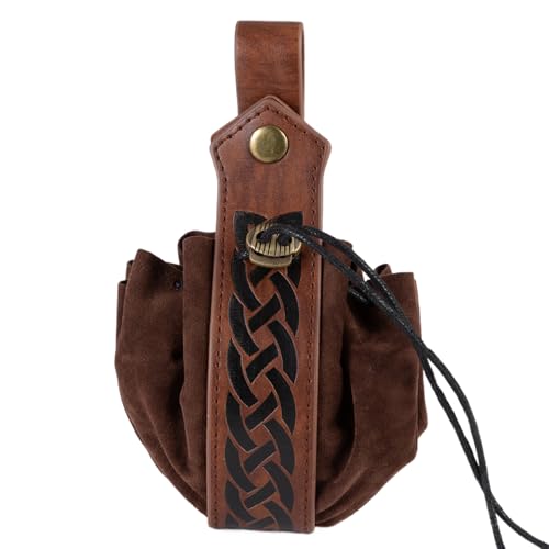Leder-Münzbeutel - Leder-Beutel Mit Kordelzug, Multifunktionale Münz-Hüfttasche | PU-Leder-Beutel Mit Kordelzug Für Männer Und Frauen, Retro-Cosplay-Gürteltasche, Würfeltasche Das Coole Prägemuster Un von Generic