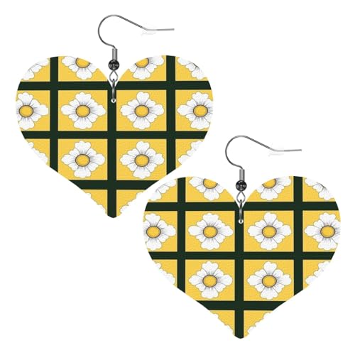Leder Ohrringe Weiß-Gelb Karierte Gänseblümchen Drop Ohrring Mode Ohrringe Leder Leichte Ohrring Damen Für Mädchen Ornament Party von Generic