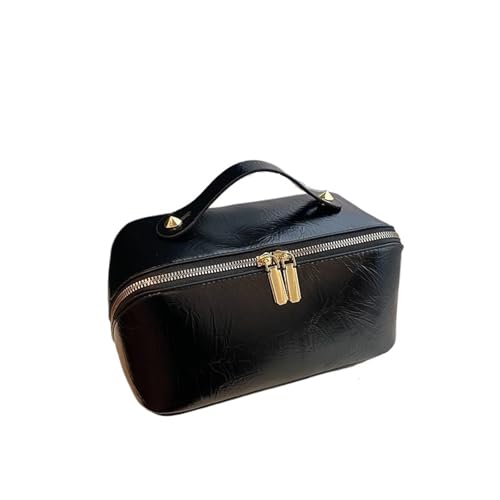 Leder Reise Kosmetik Aufbewahrungstaschen Damen Handheld Waschen und Make-up Multifunktionstasche(Black) von Generic