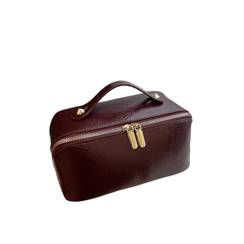 Leder Reise Kosmetik Aufbewahrungstaschen Damen Handheld Waschen und Make-up Multifunktionstasche(Red) von Generic