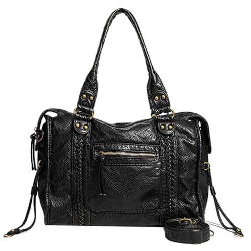 Leder -Retro -Umhängetasche for Frauen mit Taschen mit Taschen Grifftasche (schwarz) von Generic