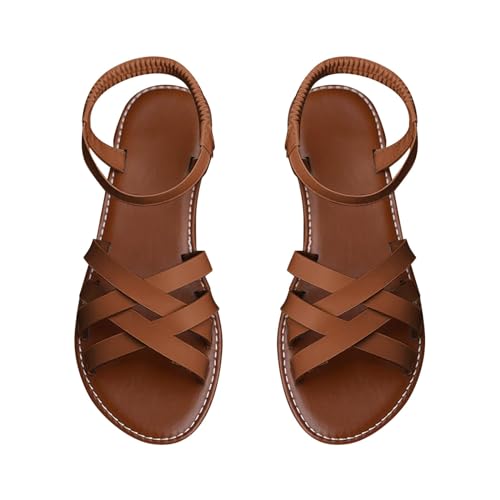 Leder-Sandalen Damen Sommer Elegant, Römersandalen Damen Flach Sandaletten Modern Leicht Orthopädische Gummizug Sandalen/Bequeme Sandalen/Barfußschuhe Sandalen/Sommer Sandalen/Strandsandalen von Generic