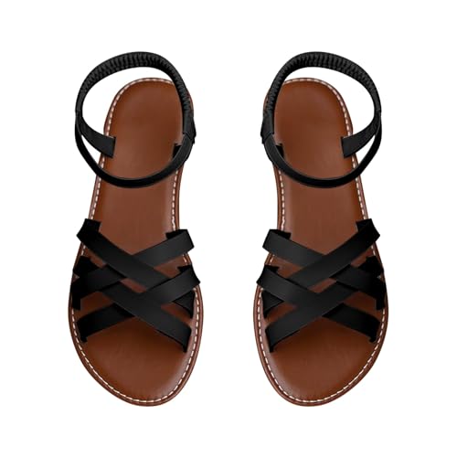 Leder-Sandalen Damen Sommer Elegant, Sandalen Damen Flach Sandaletten Modern Leicht Orthopädische Gummizug Sandalen/Bequeme Sandalen/Barfußschuhe Sandalen/Sommer Sandalen/Strandsandalen von Generic