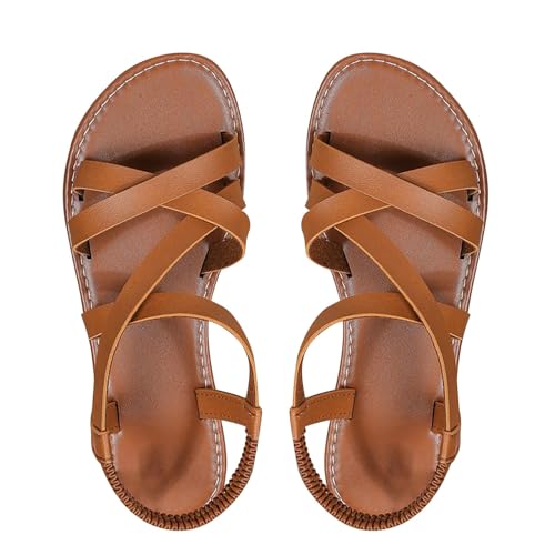 Leder-Sandalen Damen Sommer Elegant, Sandalen Damen Flach Sandaletten Modern Leicht Orthopädische Gummizug Sandalen/Bequeme Sandalen/Barfußschuhe Sandalen/Sommer Sandalen/Strandsandalen von Generic