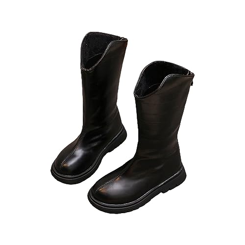𝐋eder Stiefel Reitstiefel Kinder Winter-Stiefeletten für Mädchen Mittelhohes Bein Einfarbig wasserdichte Reißverschluss Klassisch Alles für 3 bis 12 Winterboots (Black, 31 Little Child) von Generic