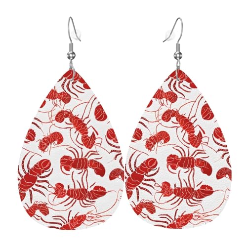 Leder Tropfen Ohrringe Roter Hummer Earrings Mode Ohrringe Leder Leichte Leder Ohrring Damen Für Party Muttertag Feiertag von Generic