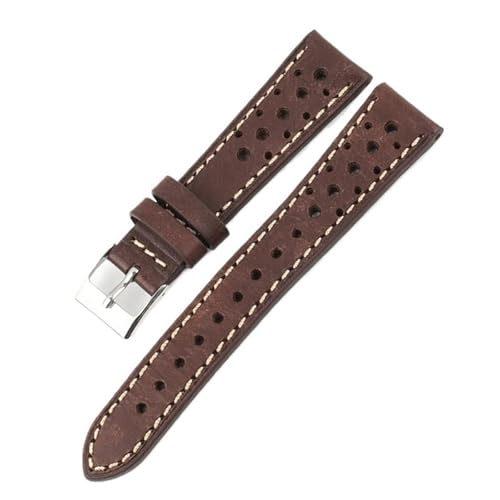 Leder Uhrenarmband Vintage Perforiert Herren Damen Ersatzarmband(Dark brown,21mm) von Generic