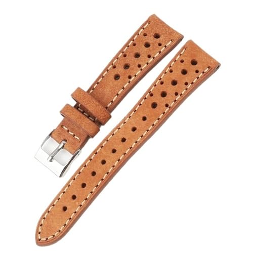 Leder Uhrenarmband Vintage Perforiert Herren Damen Ersatzarmband(Light brown,21mm) von Generic
