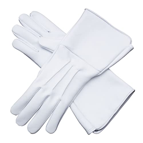 Lederhandschuhe lange Stulpe Mittelalter perfekte Passform Premium Qualität weiches Leder, Weiss/opulenter Garten, Large von Generic