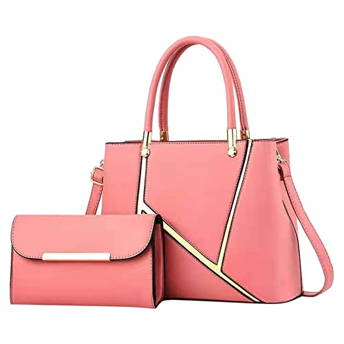 Lederhandtasche für Damen, trendiges 2-teiliges Handtaschen-Geldbörsen-Set Holster Taschen 13 Cm (Pink, One Size) von Generic