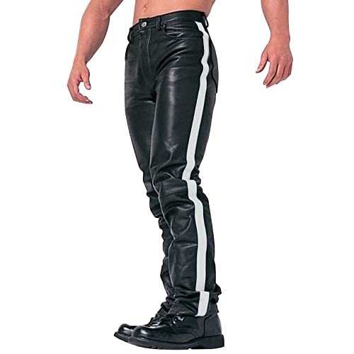 Lederhose Herren Lang - Herren Hose Leder Schwarz: Punk Goth Biker Hose Winter Herbst Pu-Hose Warme Sporthose Mit Reißverschluss Motorrad Hosen Slim Fit Lederjeans Lange Hosen Stretch Arbeitshosen von Generic
