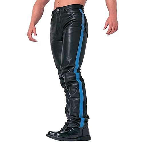 Lederhose Herren Lang - Herren Hose Leder Schwarz: Punk Goth Biker Hose Winter Herbst Pu-Hose Warme Sporthose Mit Reißverschluss Motorrad Hosen Slim Fit Lederjeans Lange Hosen Stretch Arbeitshosen von Generic