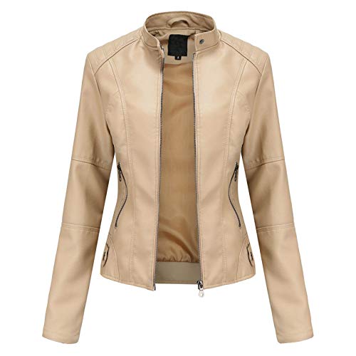 Lederjacke Damen Kurz Jacke Übergangsjacke aus Kunstleder mit Reißverschluss für Herbst von Generic
