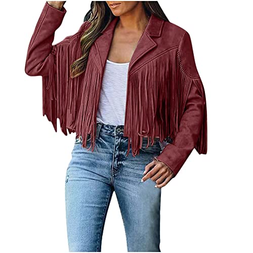 Lederjacke Damen Schwarz Fransenjacke Kurz Wildleder Jacke Mit Fransen Ethnischen Jacke Herbst Winter Mantel Mit Quasten Herbstjacke Einfarbige Übergangsjacke Bikerjacke Die Discounter von Generic
