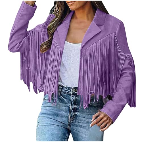 Lederjacke Damen Schwarz Fransenjacke Kurz Wildleder Jacke Mit Fransen Ethnischen Jacke Herbst Winter Mantel Mit Quasten Herbstjacke Einfarbige Übergangsjacke Bikerjacke Tagesangebote Heute von Generic