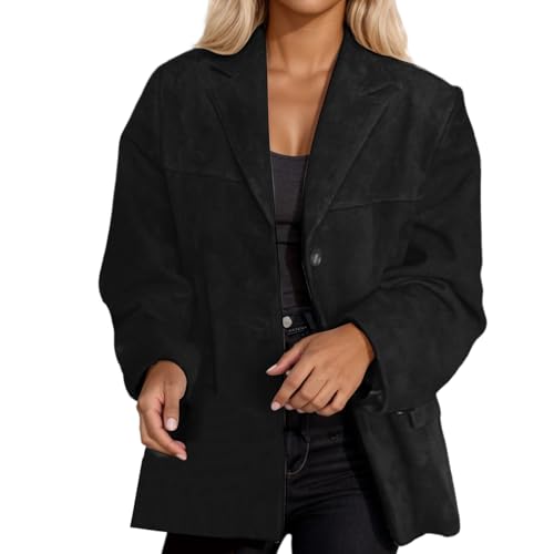 Lederjacke Damen Wildlederjacke Blazer Winter Wildleder Mantel Revers Veloursleder-Blazer Langarm Oversized Lederjacke Braun von Generic