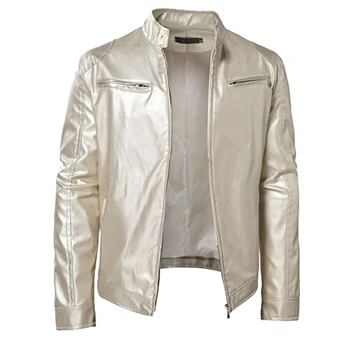 Lederjacke Herren,Bikerjacke Mit Golden Silberfarben,Männer Jacke Mit Reißverschluss,Bomberjacke Mit Gefüttert,Freizeitjacke Mit Stehkragen,Übergangsjacke Mit Freizeit Im Freien Einfarbig (Silver, M) Lederjacke Herren,Bikerjacke Mit Golden Silberfarben,Männer Jacke Mit Reißverschluss,Bomberjacke Mit Gefüttert,Freizeitjacke Mit Stehkragen,Übergangsjacke Mit Freizeit Im Freien Einfarbig (Silver, M) von Generic