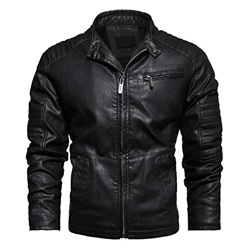 Lederjacke Herren Herbst Winter, Bomberjacke Herren Thermo Plus Samt, Motorrad Jacke Herren Stehkragen, Fliegerjacke Herren Mit Reißverschluss, Outdoorjacke Mit Taschen Winterjacke von Generic