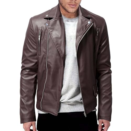 Lederjacke Herren Kunstleder Biker College Jacke Übergangsjacke Mit Kragen Slim Fit Winter Leicht Leather Jacket Bikerjacke Motorrad Wasserdicht Vintage Motorradjacke Mit Reißverschluss von Generic