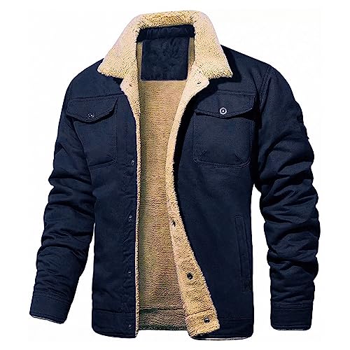 Herren Fleece Winterjacke Outdoor Cargo Fliegerjacke Militär Winterparka Winddichte Freizeitjacke Stehkragen Warme Gefütterte Jacken mit 5 Taschen von Generic