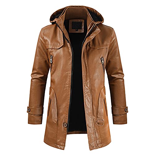 Ledermantel Herren，Winter Parka Mit Fell-Imitat Jacke Mantel Echtleder KöNigs Kunstpelz Und Fellkragen Fleecejacke Windbreaker Warm Wintermantel Lang Slim Fit Herrenmantel Trenchcoat, Khaki, L von Generic