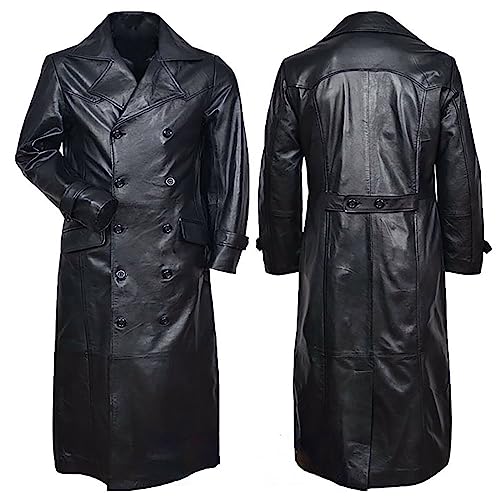 Ledermantel Herren Lang Schwarz Mittelalter Zweireiher Mantel Steampunk Gothic Jacke Vintage Viktorianischen Cosplay Kostüm Trenchcoat Distressed Herrenmantel Große Größe(Black,S) von Generic