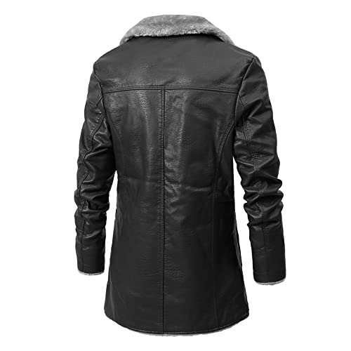 Ledermantel Herren?Winter Parka Mit Fell-Imitat Jacke Mantel Echtleder KöNigs Kunstpelz Und Fellkragen Fleecejacke Windbreaker Warm Wintermantel Lang Slim Fit Herrenmantel Trenchcoat, Z03-Schwarz, M von Generic