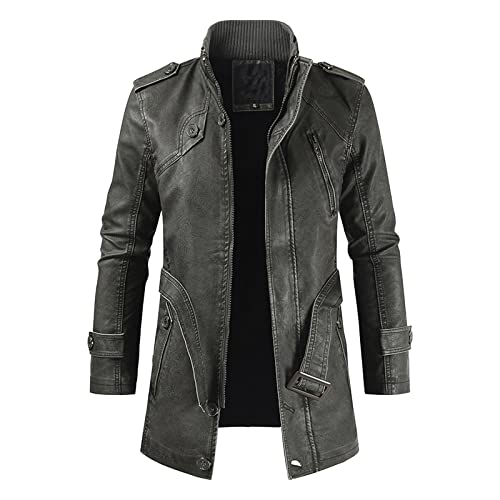 Ledermantel Herren?Winter Parka Mit Fell-Imitat Jacke Mantel Echtleder KöNigs Mantel Mit Kunstpelz Und Fellkragen Fleecejacke Windbreaker Warm Wintermantel Lang Slim Fit Herrenmantel Trenchcoat von Generic