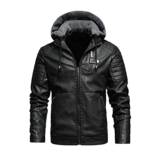 Ledermantel Herren?Winter Parka Mit Fell-Imitat Jacke Mantel Echtleder KöNigs Mantel Mit Kunstpelz Und Fellkragen Fleecejacke Windbreaker Warm Wintermantel Lang Slim Fit Herrenmantel Trenchcoat von Generic