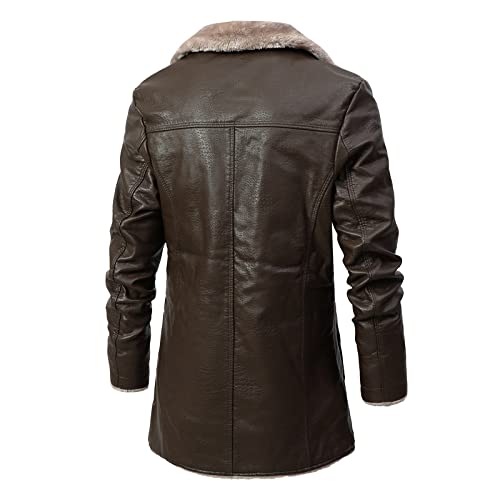 Ledermantel Herren?Winter Parka Mit Fell-Imitat Jacke Mantel Echtleder KöNigs Mantel Mit Kunstpelz Und Fellkragen Fleecejacke Windbreaker Warm Wintermantel Lang Slim Fit Herrenmantel Trenchcoat von Generic