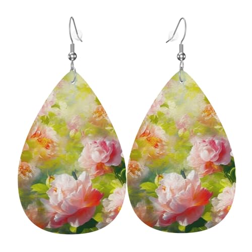 Lederohrringe Helle Pfingstrosen Tropfenohrringe Ornamente Klassischen Teardrop Leder Ohrringe, Für Braut Party, Ouple, Mädchen von Generic